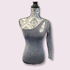 Bebe Bodysuit One Sleeve Silver Metallic Sparkling Top size small petite NWT